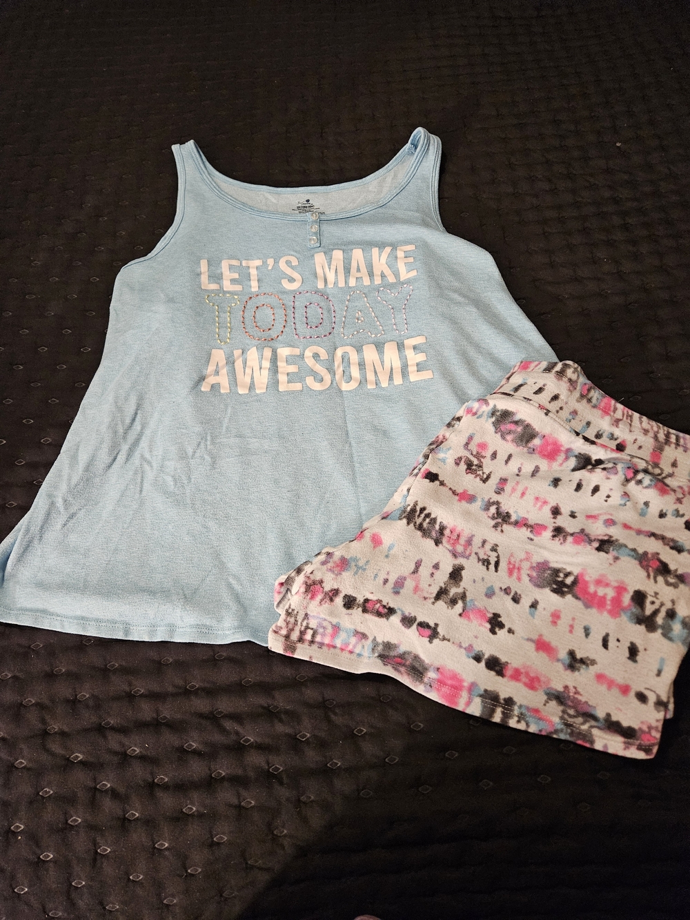 Secret Treasures Light Blue Girls' Tank Top with Shorts Positive Graphic